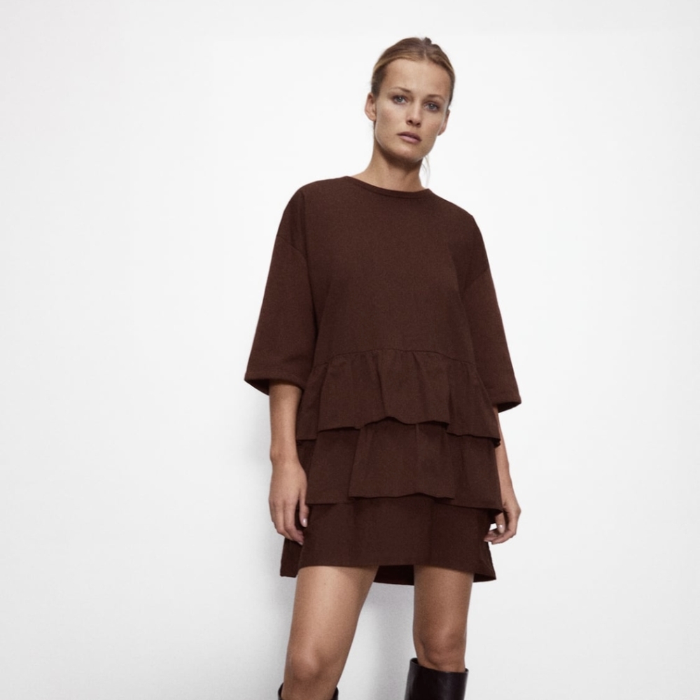 Zara Maroon Ruffled Mini Dress